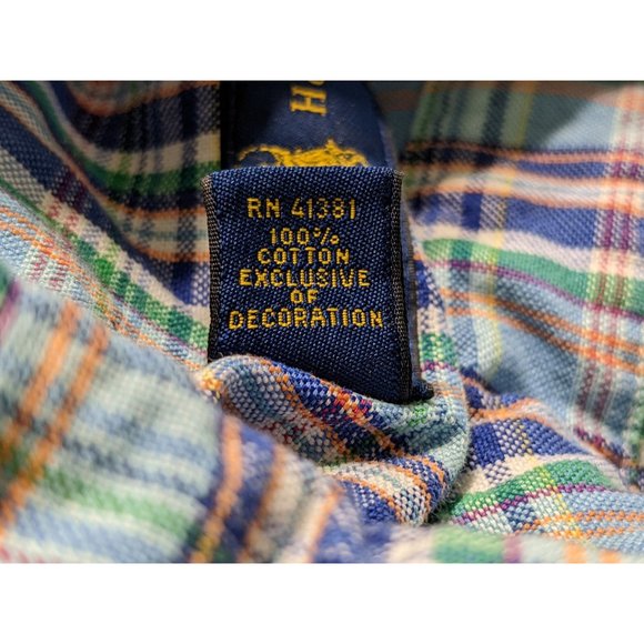 Ralph Lauren cotton Plaid mens long‎ sleeve cotton button front blue shirt XL - Picture 7 of 9